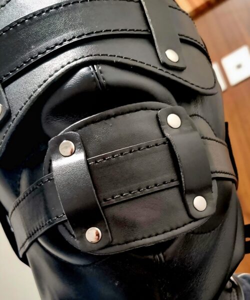 submissive leather hood